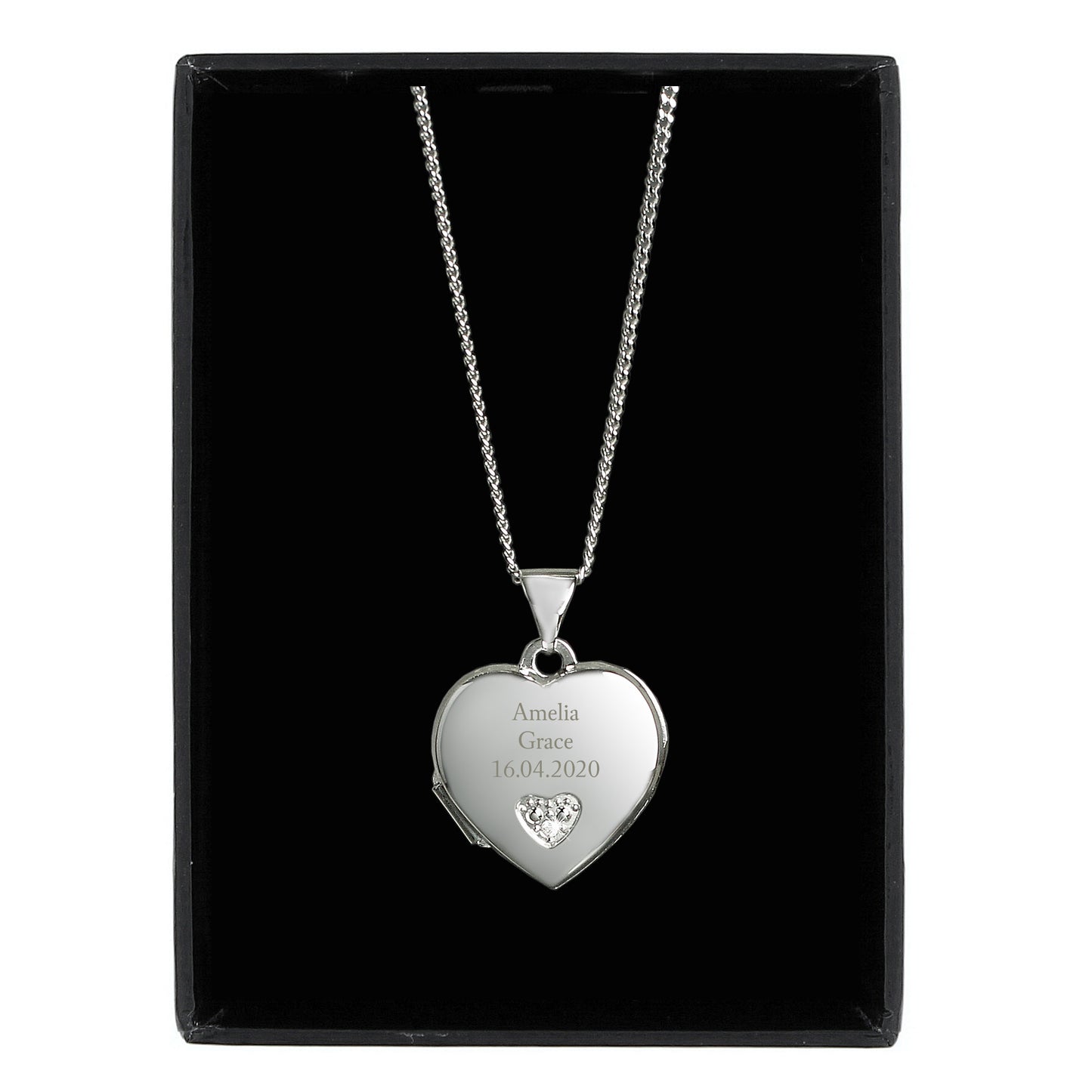 Personalised Children's Sterling Silver and Cubic Zirconia Heart Locket Necklace - Beautygiftsonline 