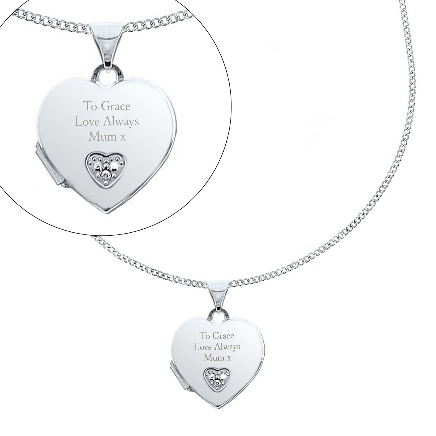 Personalised Children's Sterling Silver and Cubic Zirconia Heart Locket Necklace - Beautygiftsonline 