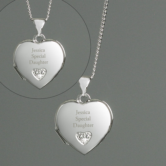 Personalised Children's Sterling Silver and Cubic Zirconia Heart Locket Necklace - Beautygiftsonline 