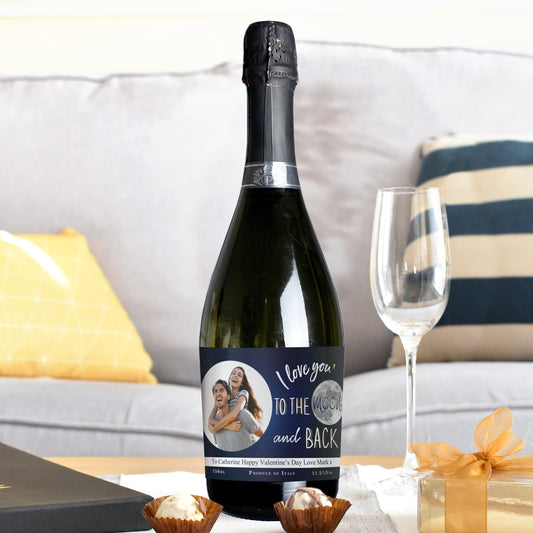 Personalised Moon & Back Photo Upload Prosecco - Beautygiftsonline 