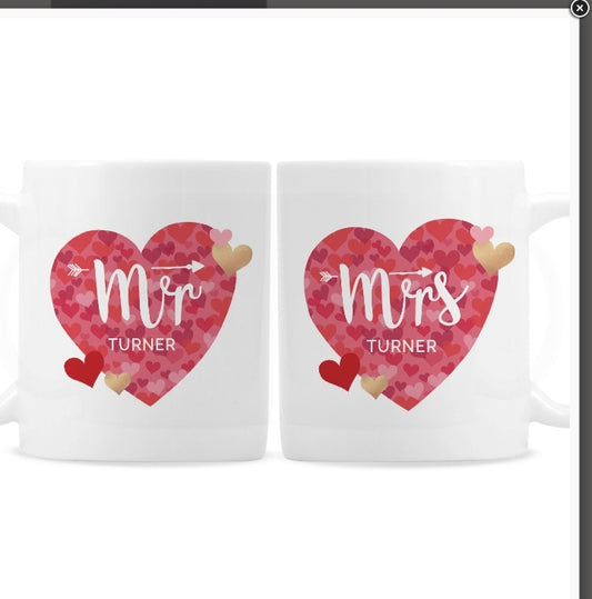 Personalised Mr and Mrs Valentine's Day Confetti Hearts Mug Set - Beautygiftsonline 