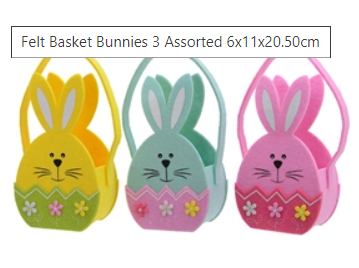 Felt Basket Bunnies 3 Assorted - Beautygiftsonline 