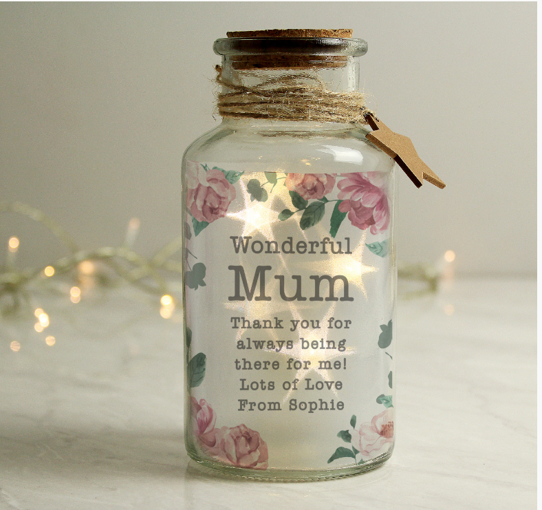 Personalised Floral Watercolour LED Glass Jar - Beautygiftsonline 