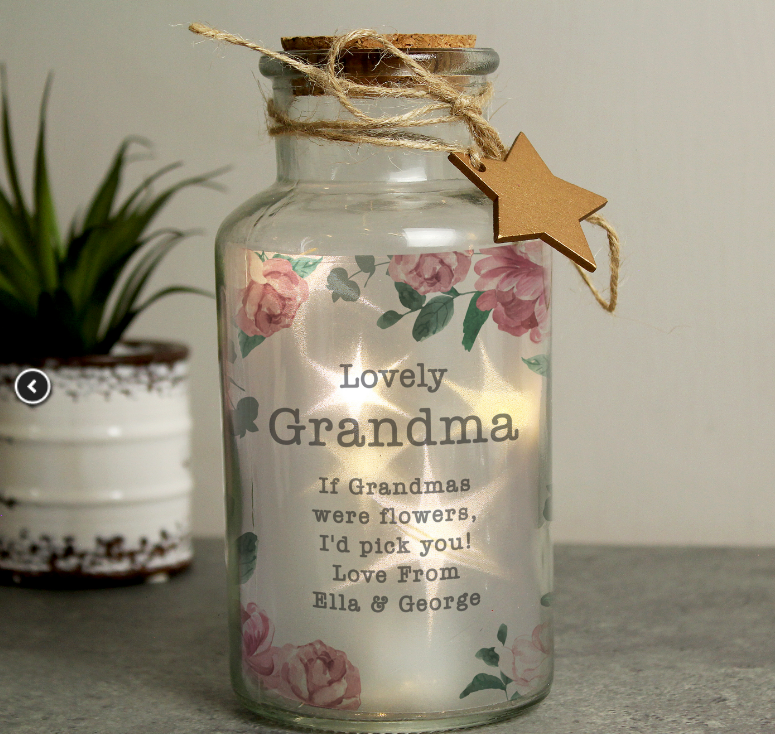 Personalised Floral Watercolour LED Glass Jar - Beautygiftsonline 