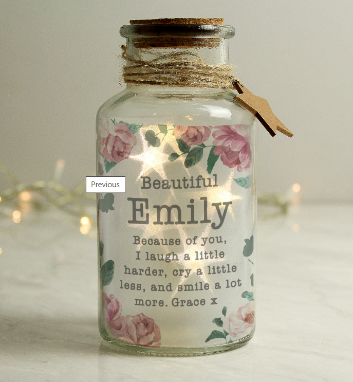 Personalised Floral Watercolour LED Glass Jar - Beautygiftsonline 