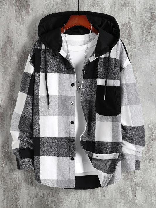 Manfinity Hypemode Men 1pc Plaid Print Drawstring Hooded Overcoat - Beautygiftsonline 