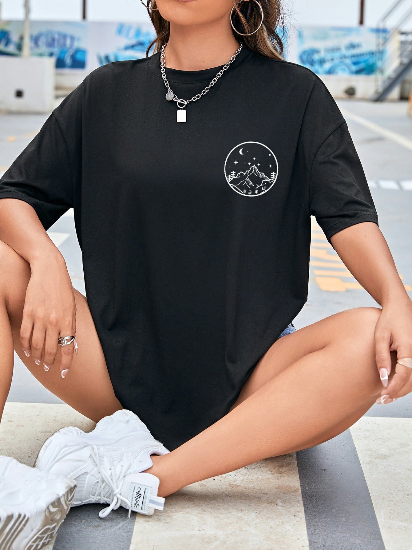 Moon And Sun Graphic Drop Shoulder Tee - Beautygiftsonline 