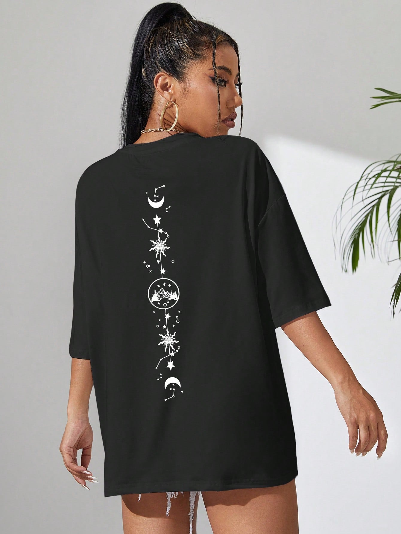 Moon And Sun Graphic Drop Shoulder Tee - Beautygiftsonline 