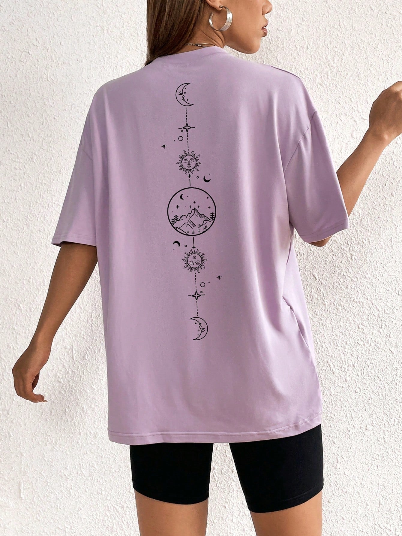 Moon And Sun Graphic Drop Shoulder Tee - Beautygiftsonline 