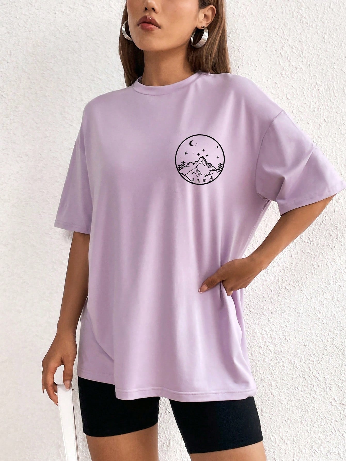 Moon And Sun Graphic Drop Shoulder Tee - Beautygiftsonline 