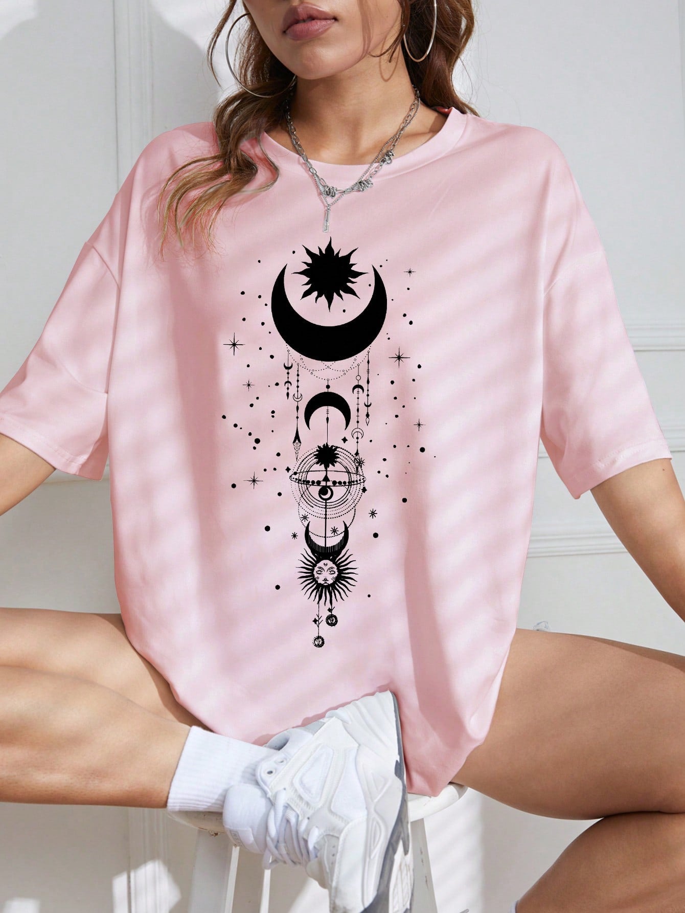 Moon Print Drop Shoulder top - Beautygiftsonline 