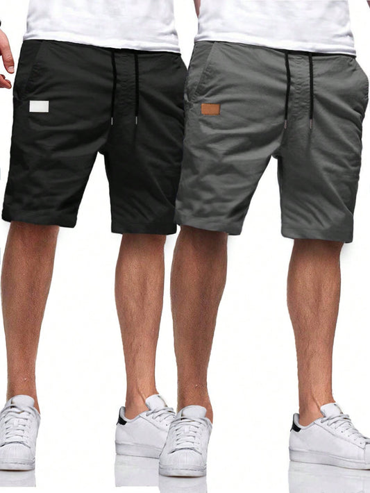 Manfinity Homme Men 2pcs Patched Detail Drawstring Shorts - Beautygiftsonline 