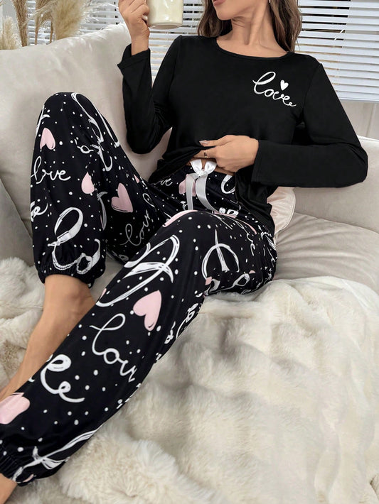 Heart & Letter Graphic PJ Set - Beautygiftsonline 