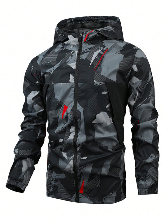 Men's Geometric Pattern Hooded Track Jacket - Beautygiftsonline 