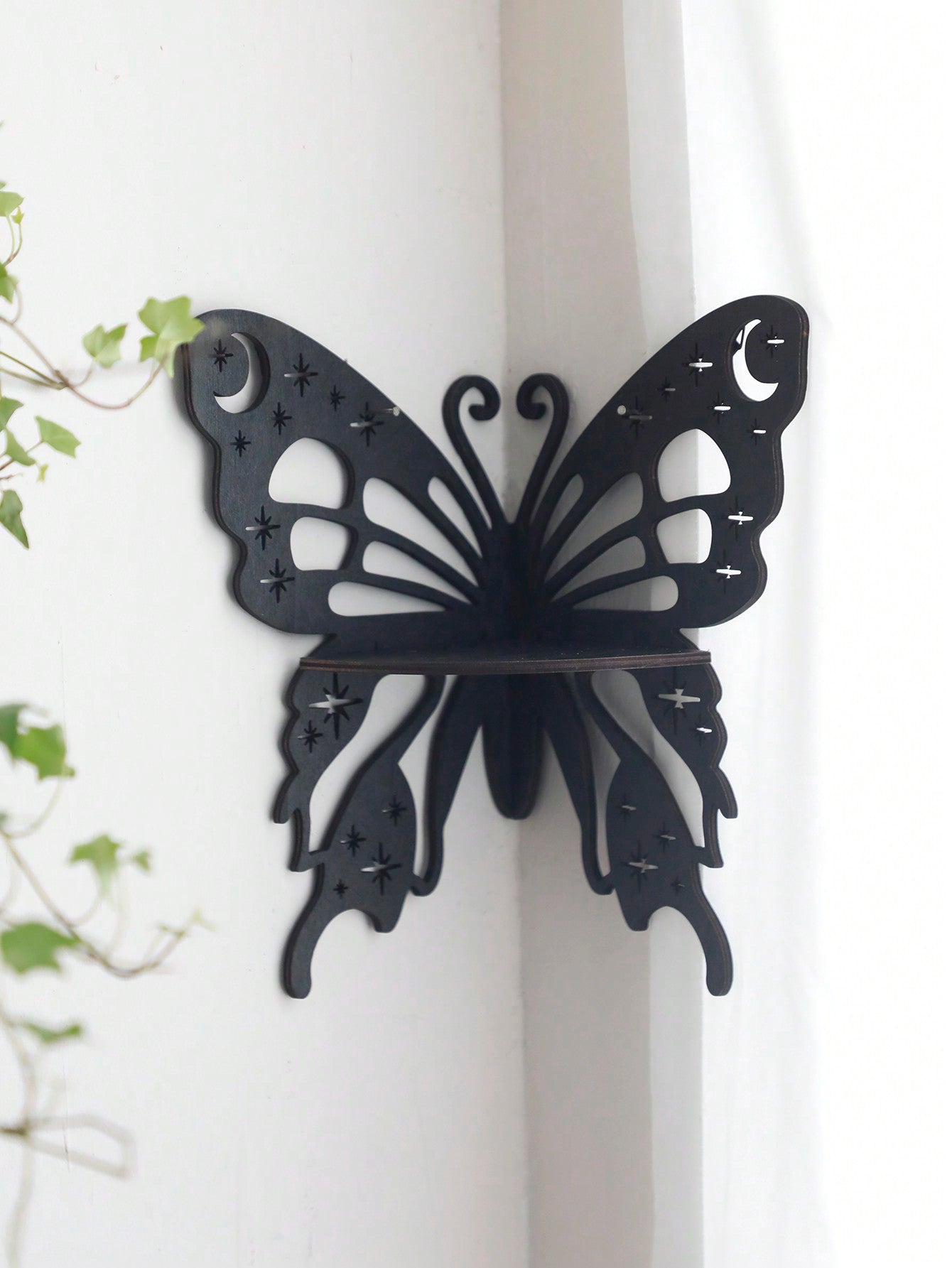 1pc Butterfly & Crystal Decor Wooden Wall Mounted Shelf, Wall Sconce, Wall Decor, Home Decoration - Beautygiftsonline 