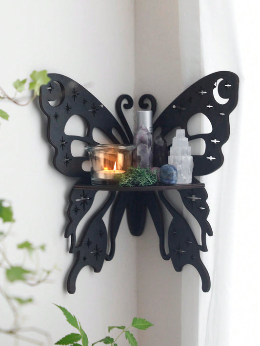 1pc Butterfly & Crystal Decor Wooden Wall Mounted Shelf, Wall Sconce, Wall Decor, Home Decoration - Beautygiftsonline 