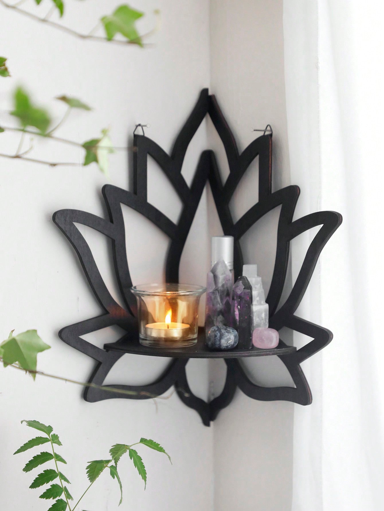 1pc Butterfly & Crystal Decor Wooden Wall Mounted Shelf, Wall Sconce, Wall Decor, Home Decoration - Beautygiftsonline 