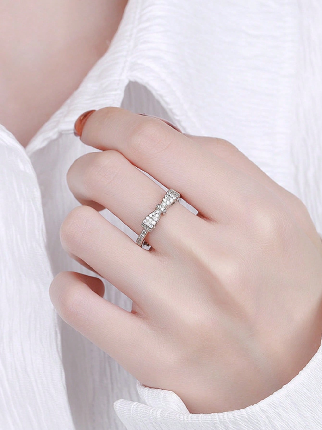 1pc Fashionable Women'S S925 Sterling Silver Ring With Adjustable Opening, Silver Bowknot Shape - Beautygiftsonline 