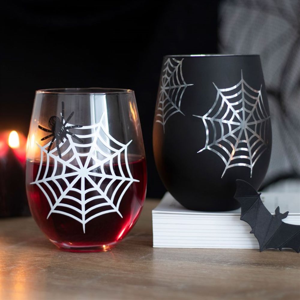 Set of 2 Spider and Web Stemless Wine Glasses - Beautygiftsonline 