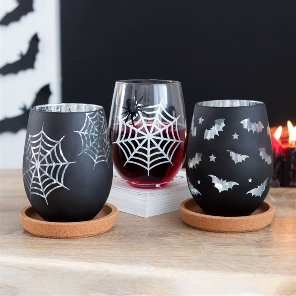 Set of 2 Spider and Web Stemless Wine Glasses - Beautygiftsonline 