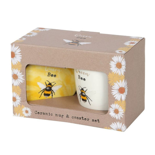 Queen Bee Ceramic Mug and Coaster Set - Beautygiftsonline 