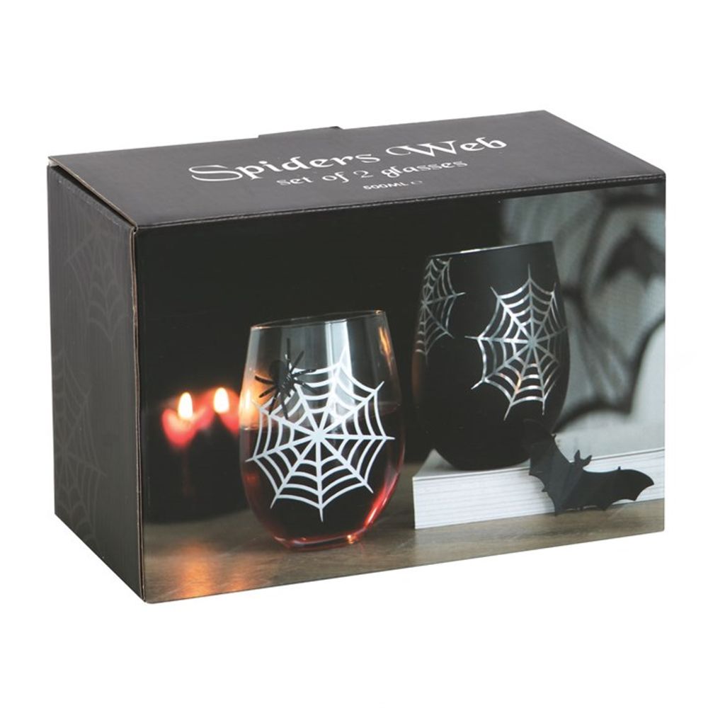 Set of 2 Spider and Web Stemless Wine Glasses - Beautygiftsonline 