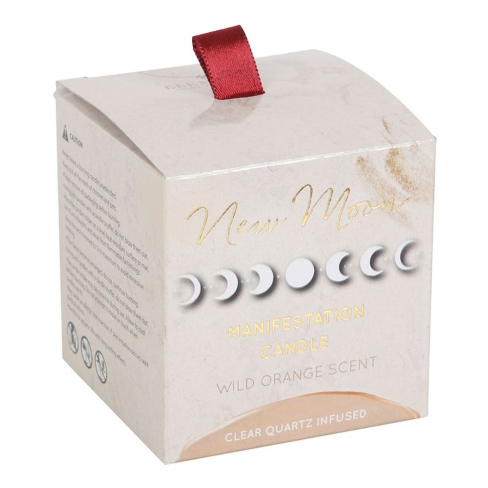 New Moon Wild Orange Manifestation Candle with Clear Quartz - Beautygiftsonline 