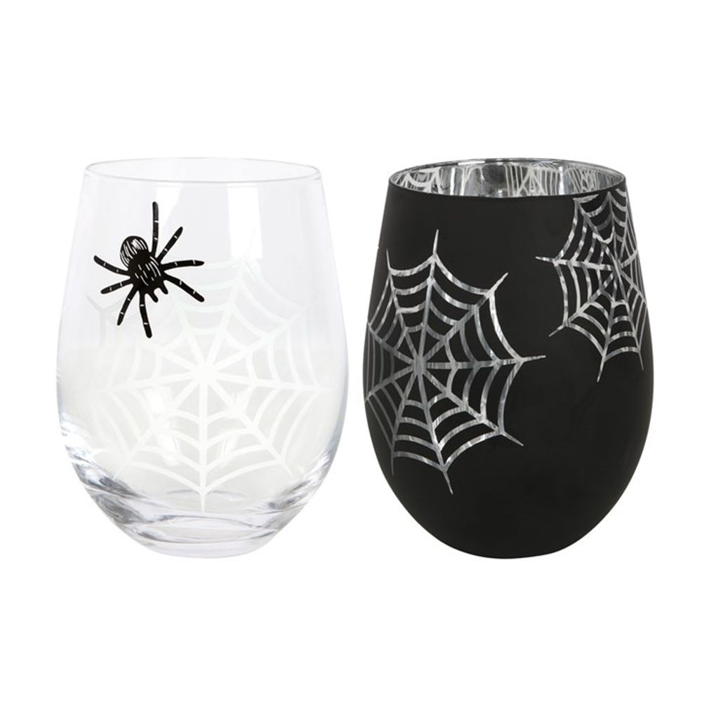 Set of 2 Spider and Web Stemless Wine Glasses - Beautygiftsonline 